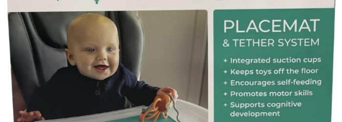 screenshot of the box of a busy baby mat & tethering system